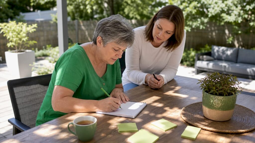 Woman practicing Copy and Recall Therapy at home